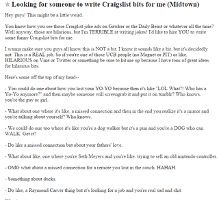 Illustration for article titled Probably Fake Craigslist Ad Seeks Writers for Fake Craigslist Ads